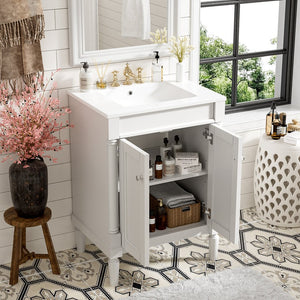 English Elm 24'' Modern Bathroom Vanity with Ceramic Basin, Solid Wood Frame, Soft-Close Doors, Ample Storage White N710P190503K