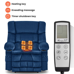 English Elm Dual Motor Large Power Lift Recliner Chair with Waist Kneading & Heat, Extended Footrest, USB Ports Blue W1521S00073
