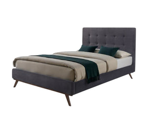 Homeroots Gray And Brown Wood And Tufted Polyester King Bed Frame  Manufactured Wood,Solid Wood,Fabric 486204