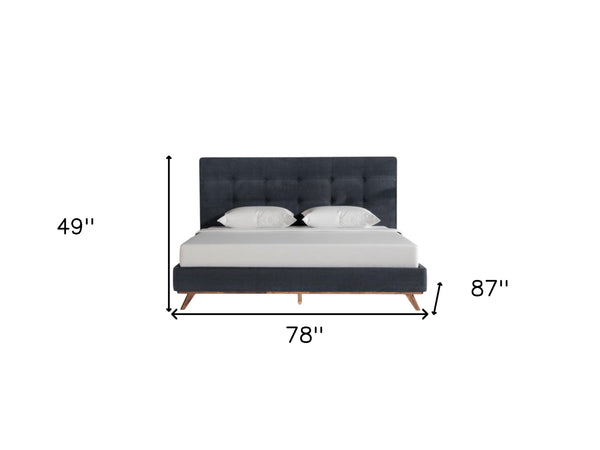 Homeroots Gray And Brown Wood And Tufted Polyester King Bed Frame  Manufactured Wood,Solid Wood,Fabric 486204