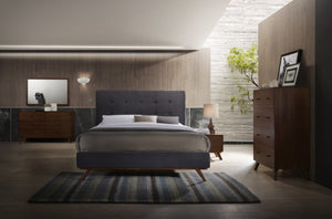 Homeroots Gray And Brown Wood And Tufted Polyester King Bed Frame  Manufactured Wood,Solid Wood,Fabric 486204