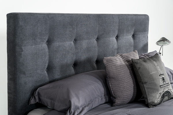 Homeroots Gray And Brown Wood And Tufted Polyester King Bed Frame  Manufactured Wood,Solid Wood,Fabric 486204