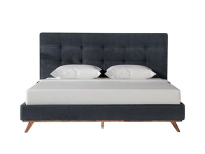 Homeroots Gray And Brown Wood And Tufted Polyester King Bed Frame  Manufactured Wood,Solid Wood,Fabric 486204