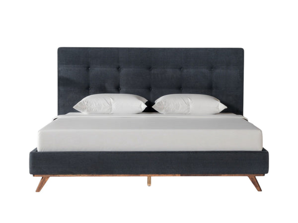 Homeroots Gray And Brown Wood And Tufted Polyester King Bed Frame  Manufactured Wood,Solid Wood,Fabric 486204