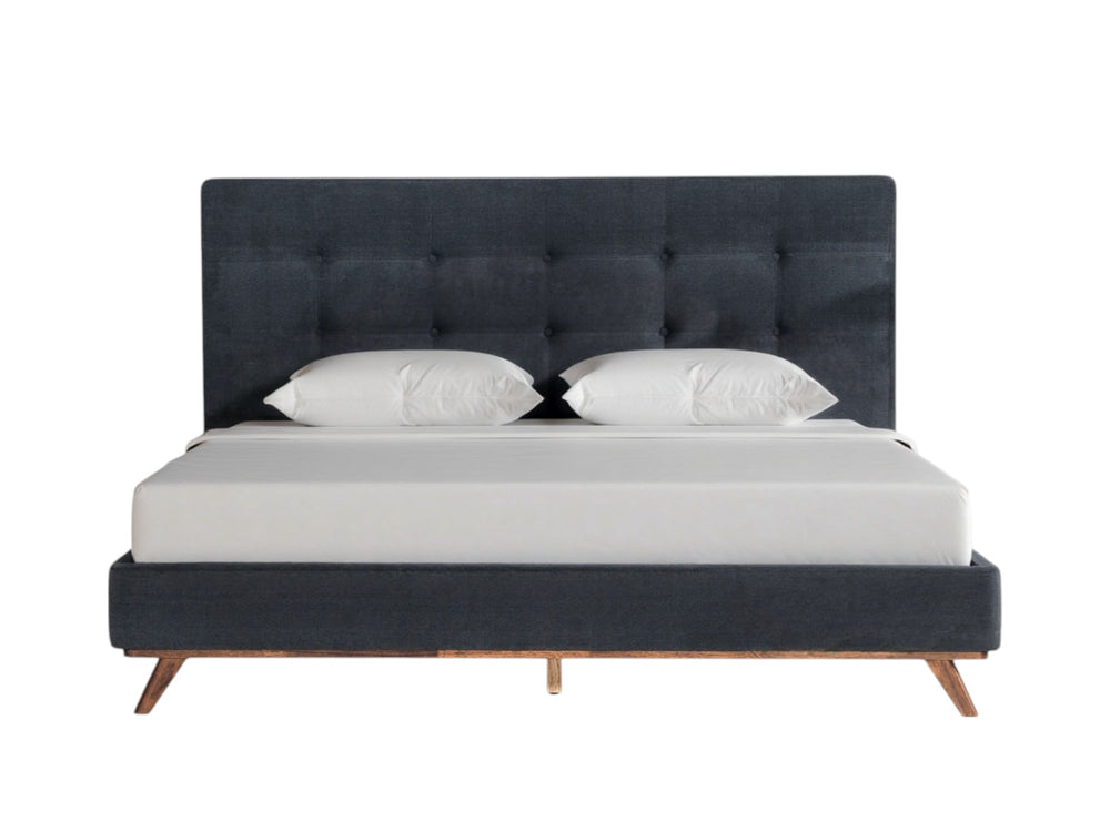 Homeroots Gray And Brown Wood And Tufted Polyester King Bed Frame  Manufactured Wood,Solid Wood,Fabric 486204