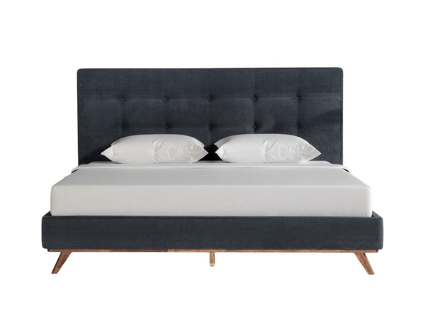 Homeroots Gray And Brown Wood And Tufted Polyester King Bed Frame  Manufactured Wood,Solid Wood,Fabric 486204