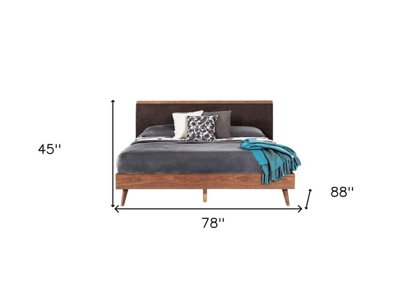 Homeroots Brown Wood Upholstered King Bed Frame  Manufactured Wood,Solid Wood,Fabric 486206