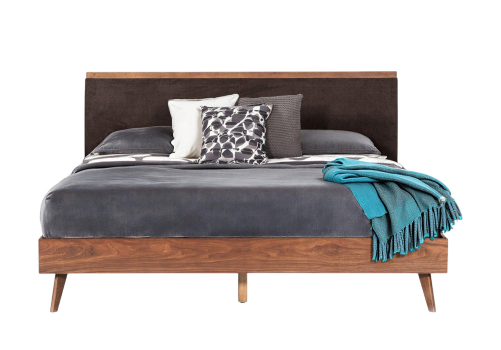 Homeroots Brown Wood Upholstered King Bed Frame  Manufactured Wood,Solid Wood,Fabric 486206