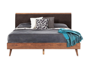 Homeroots Brown Wood Upholstered King Bed Frame  Manufactured Wood,Solid Wood,Fabric 486206