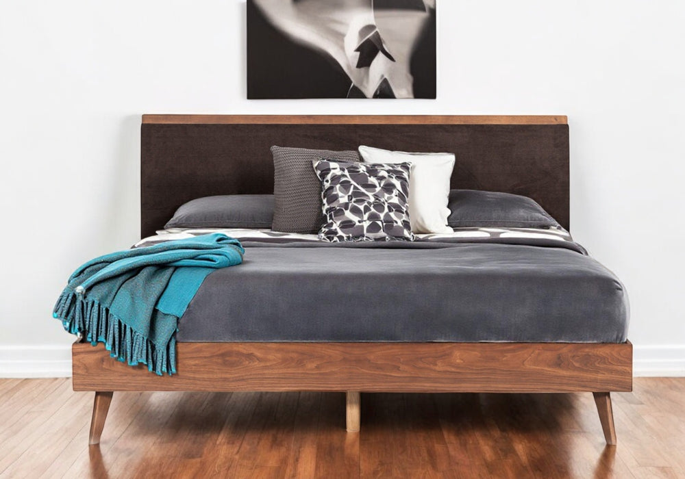 Homeroots Brown Wood Upholstered King Bed Frame  Manufactured Wood,Solid Wood,Fabric 486206