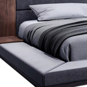 Homeroots Brown And Gray Wood Upholstered King Bed Frame   486208