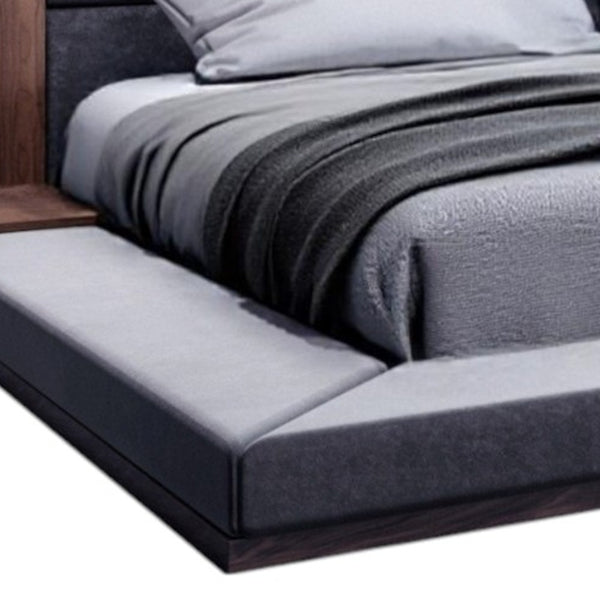 Homeroots Brown And Gray Wood Upholstered King Bed Frame   486208