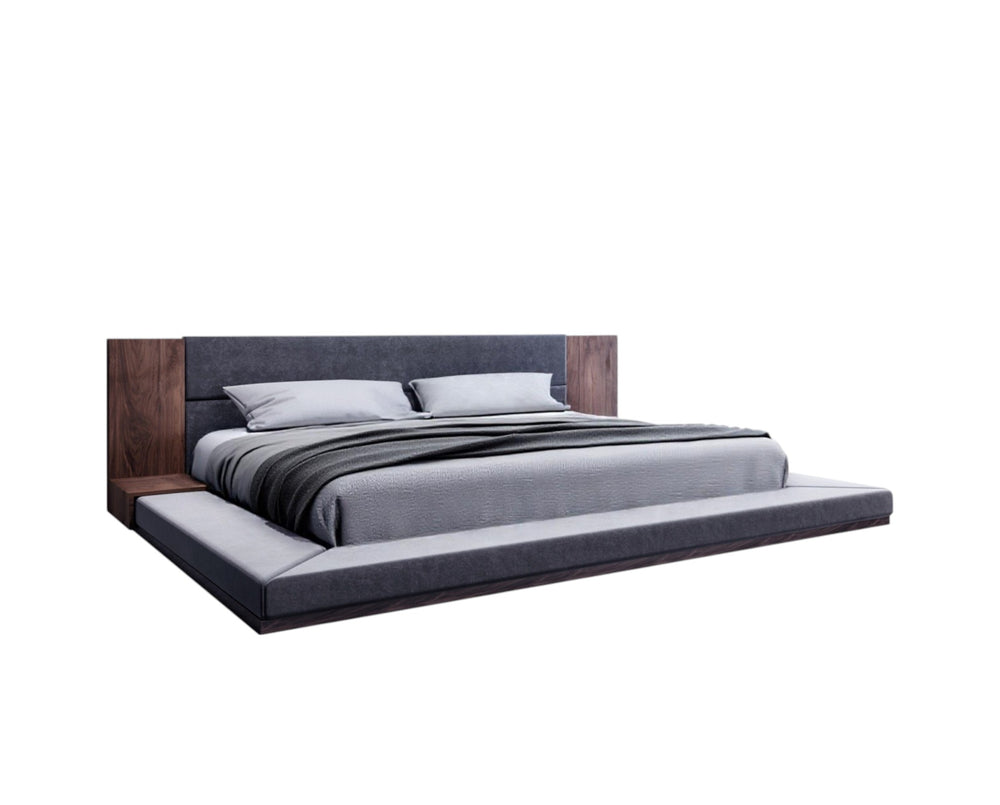 Homeroots Brown And Gray Wood Upholstered King Bed Frame   486208