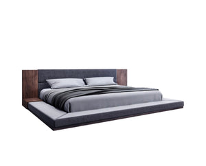 Homeroots Brown And Gray Wood Upholstered King Bed Frame   486208
