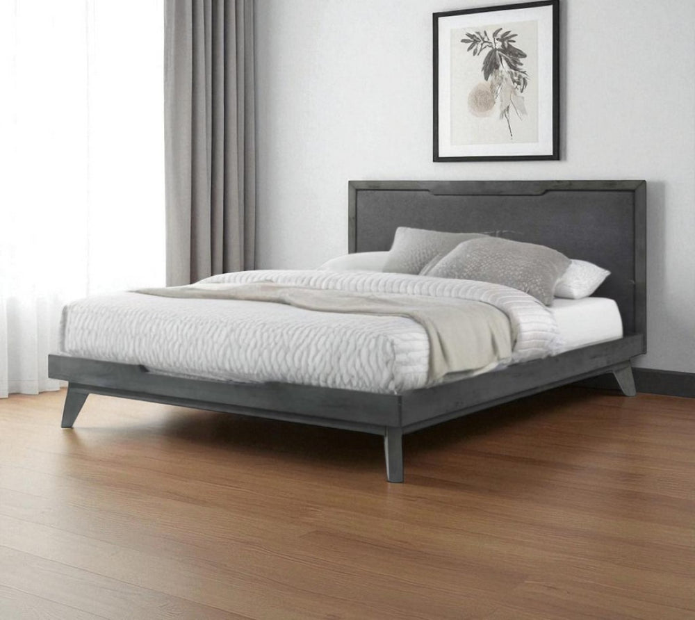 HomeRoots Gray Wood and Linen Queen Bed Frame – Modern Platform Design, Durable Construction, No Box Spring Needed 486217