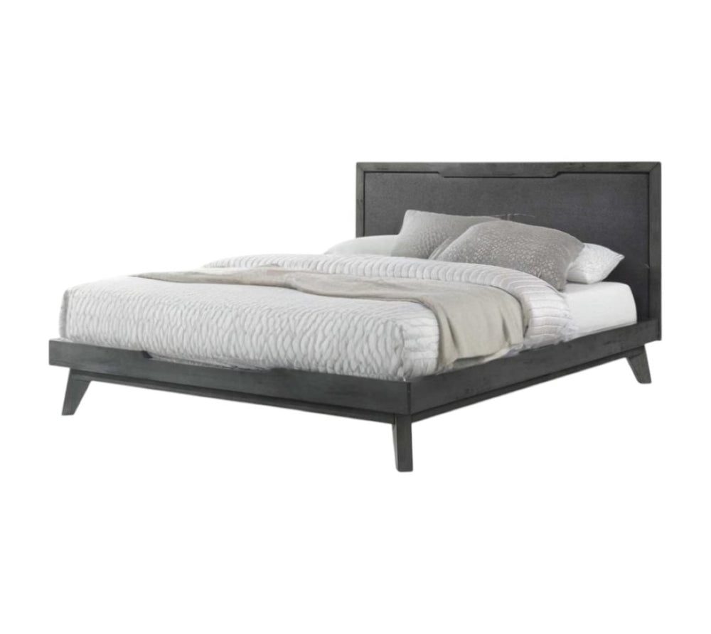 HomeRoots Gray Wood and Linen King Bed Frame - Modern Comfort with Distressed Style, Durable Support & Elegance 486218