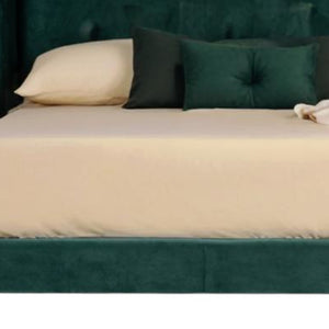 Homeroots Green Wood And Tufted Velvet Queen Bed Frame   486219