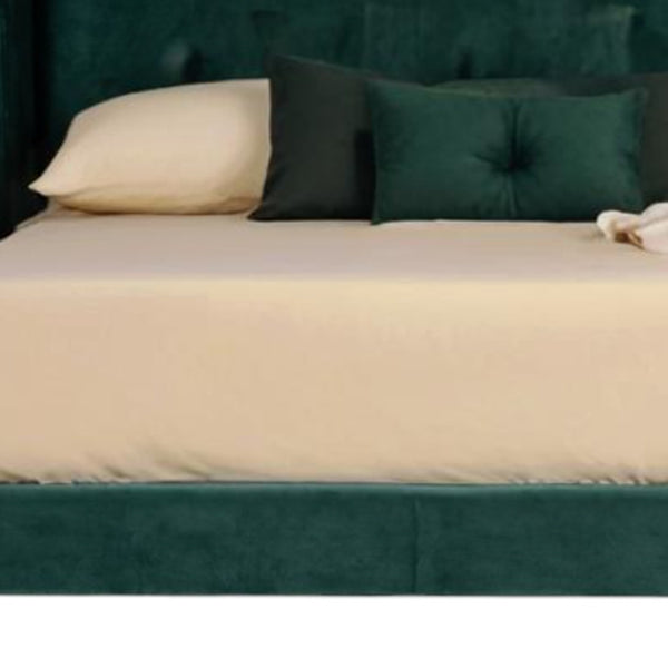 Homeroots Green Wood And Tufted Velvet Queen Bed Frame   486219