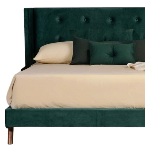 Homeroots Green Wood And Tufted Velvet Queen Bed Frame   486219