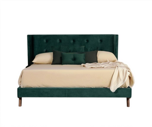 Homeroots Green Wood And Tufted Velvet Queen Bed Frame   486219