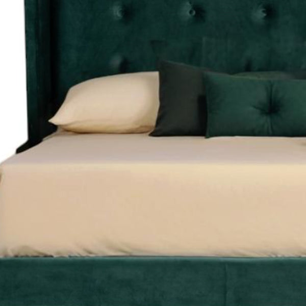 Homeroots Green Wood And Tufted Velvet King Bed Frame   486220
