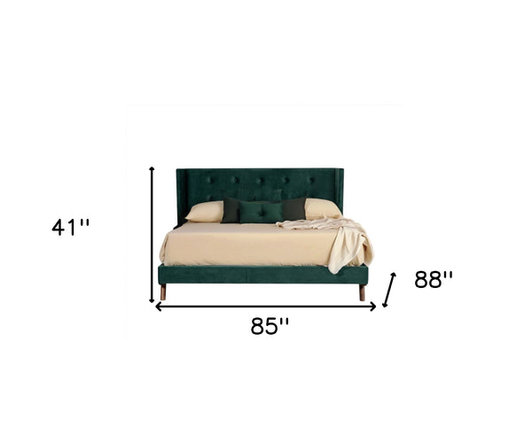 Homeroots Green Wood And Tufted Velvet King Bed Frame   486220