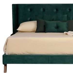 Homeroots Green Wood And Tufted Velvet King Bed Frame   486220