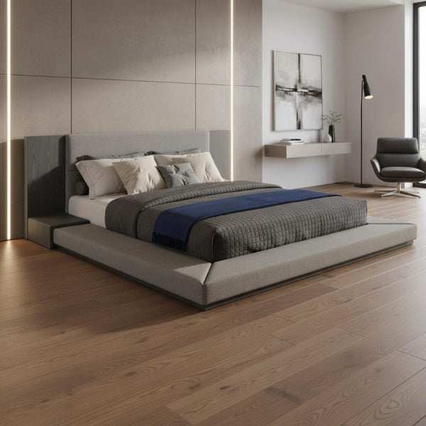 Gray Upholstered California King Bed Modern Fabric Frame for a Stylish Bedroom