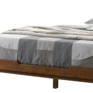 HomeRoots Brown Wood Queen Bed Frame - Mid-Century Modern Design with Durable Support & Elegant Warmth 486232