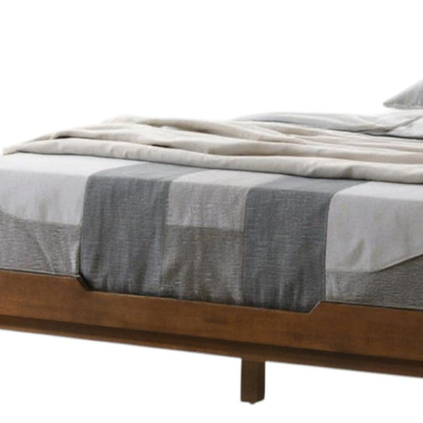 HomeRoots Brown Wood Queen Bed Frame - Mid-Century Modern Design with Durable Support & Elegant Warmth 486232