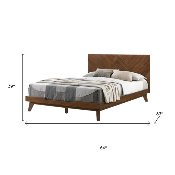 HomeRoots Brown Wood Queen Bed Frame - Mid-Century Modern Design with Durable Support & Elegant Warmth 486232