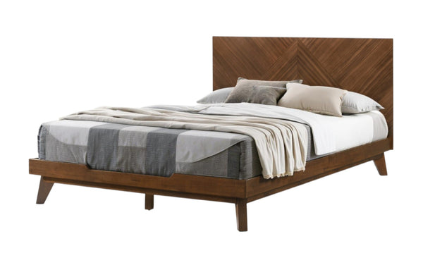 HomeRoots Brown Wood Queen Bed Frame - Mid-Century Modern Design with Durable Support & Elegant Warmth 486232
