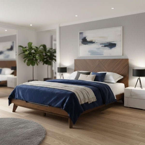 Walnut King Bed Frame Solid Wood Construction Elegant Bedroom Furniture Statement