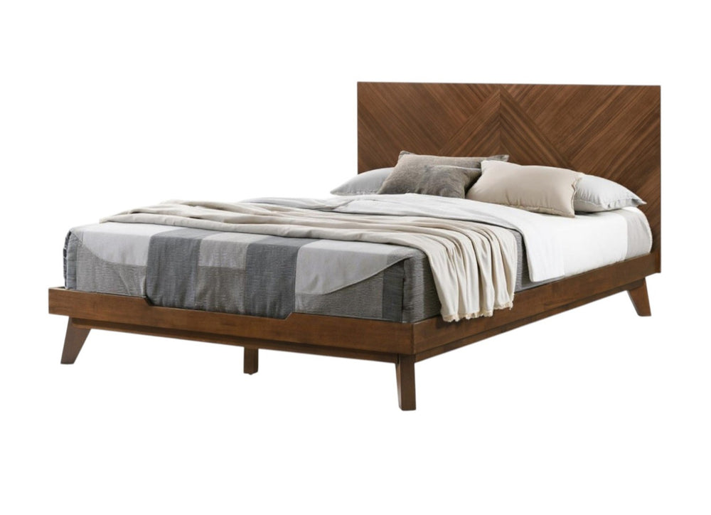 HomeRoots Brown Wood California King Bed Frame - Stylish Mid-Century Modern Design with Durable Support & Comfort 486234
