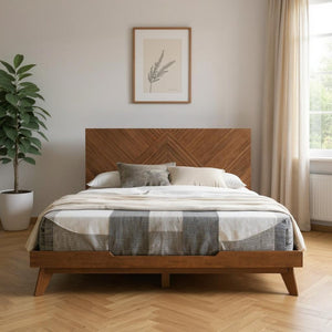 HomeRoots Brown Wood California King Bed Frame - Stylish Mid-Century Modern Design with Durable Support & Comfort 486234