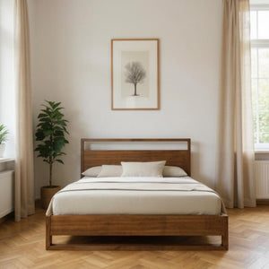 HomeRoots Brown Wood Queen Bed Frame - Modern, Stylish Design with Under-Bed Storage & Sturdy Support Slats 486235