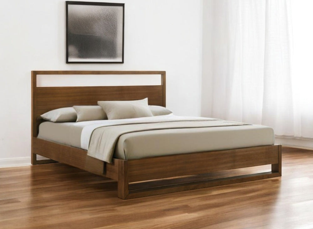 Homeroots Brown Wood Queen Bed Frame   486235