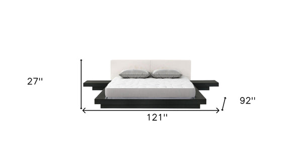 Homeroots Black And White Solid Wood And Faux Leather Queen Bed Frame   486238