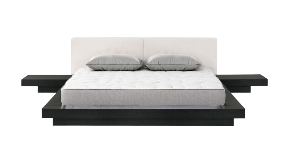 Homeroots Black And White Solid Wood And Faux Leather Queen Bed Frame   486238