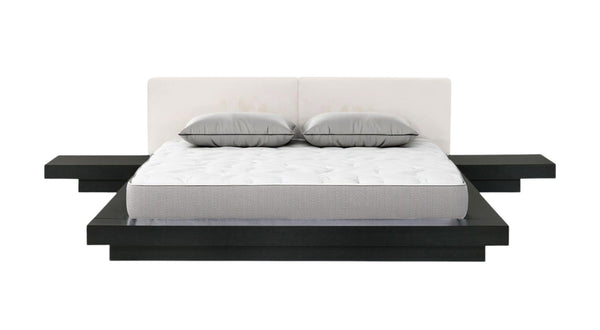 Homeroots Black And White Solid Wood And Faux Leather Queen Bed Frame   486238