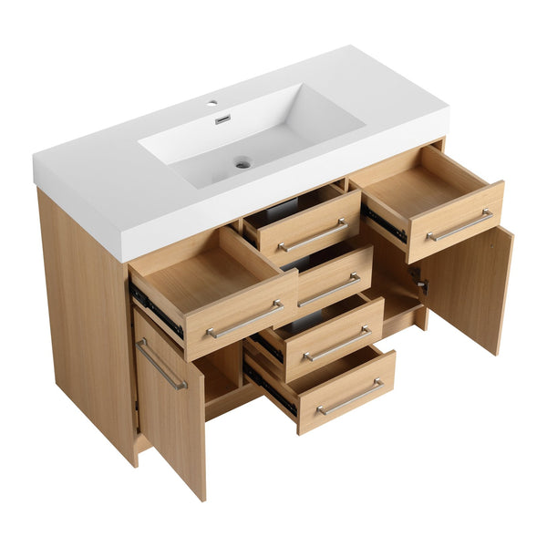 English Elm 48" Freestanding Bathroom Vanity with Resin Sink, Original Oak Finish, 2 Doors & 6 Drawers, Plywood W1972P315227