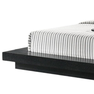 HomeRoots Black Contemporary Queen Bed Frame with Gray Faux Leather Headboard & Attached Nightstands for Storage 486240