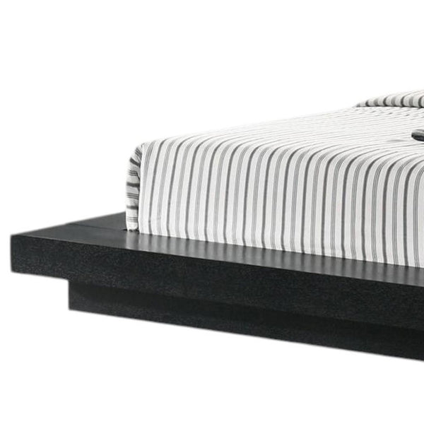 HomeRoots Black Contemporary Queen Bed Frame with Gray Faux Leather Headboard & Attached Nightstands for Storage 486240