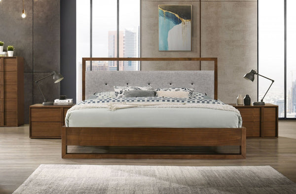 Homeroots Brown And Gray Wood Tufted Upholstered Queen Bed Frame  Manufactured Wood,Solid Wood,Fabric 486246