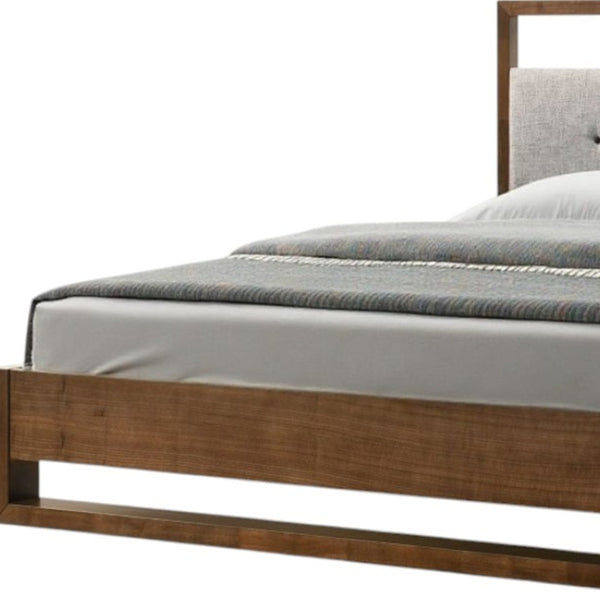 Homeroots Brown And Gray Wood Tufted Upholstered Queen Bed Frame  Manufactured Wood,Solid Wood,Fabric 486246