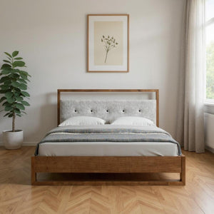 HomeRoots Brown Tufted King Bed Frame - Elegant Mid-Century Modern Design with Durable Wood Construction 486247
