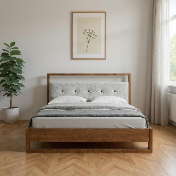 HomeRoots Brown Tufted King Bed Frame - Elegant Mid-Century Modern Design with Durable Wood Construction 486247