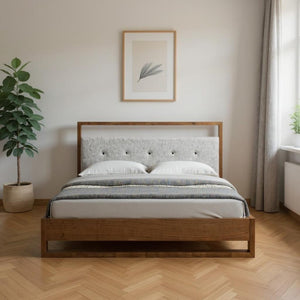 HomeRoots Brown Tufted Upholstered California King Bed Frame – Elegant Mid-Century Design with Durable Support 486248