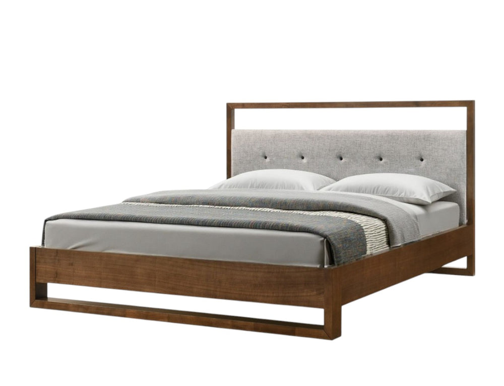 Homeroots Brown And Gray Wood Tufted Upholstered California King Bed Frame   486248