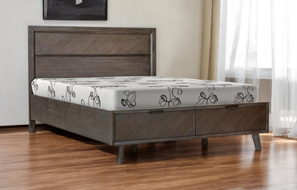 Homeroots Dark Brown Solid Wood Queen With Two Drawers Bed Frame   486251